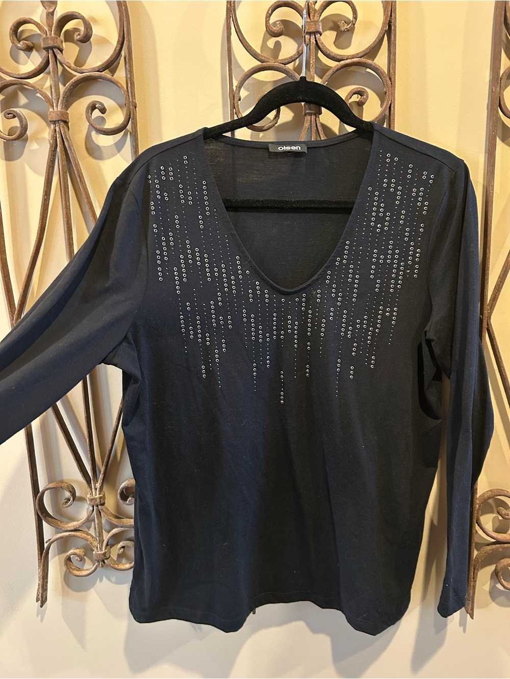 Olsen Black V-Neck Stud Detail Women's Top